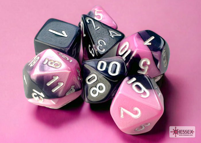 Gemini Black-Pink/white Mini-Polyhedral 7-Die Set (Mini Poly Release 3)