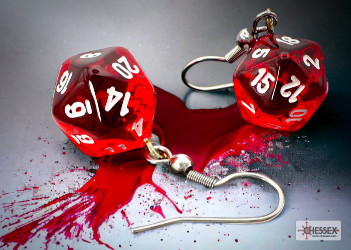 Hook Earrings Translucent Red Mini-Poly d20 Pair