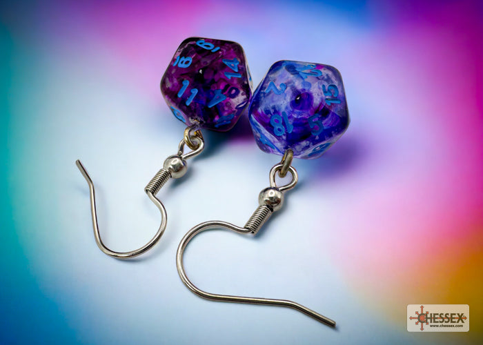 Hook Earrings Nebula® Nocturnal™ Mini-Poly d20 Pair