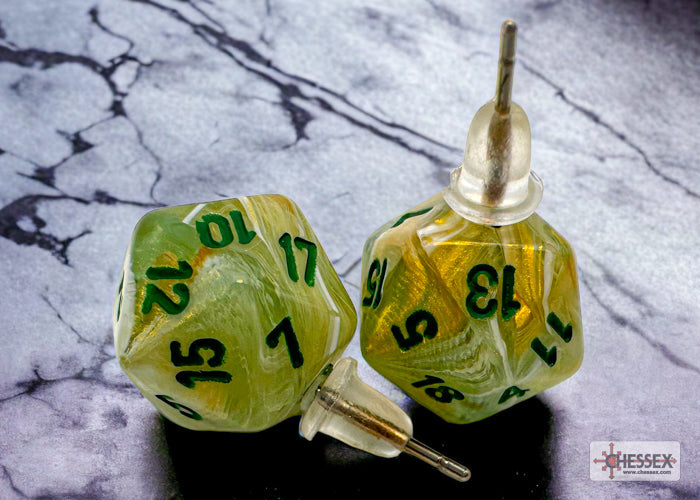Stud Earrings Marble Green Mini-Poly d20 Pair