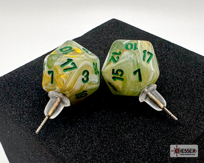 Stud Earrings Marble Green Mini-Poly d20 Pair