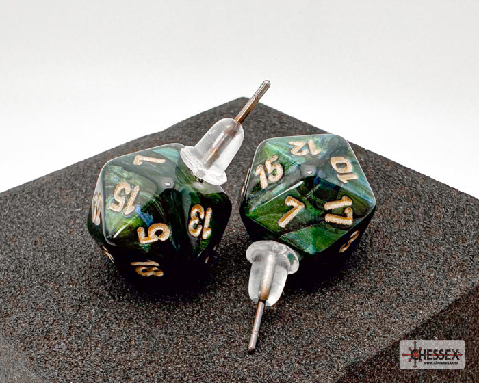Stud Earrings Scarab® Jade Mini-Poly d20 Pair