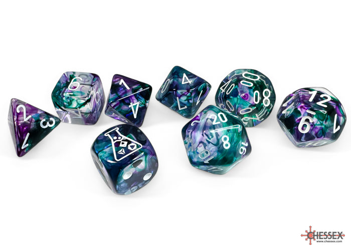 Nebula Fluorite/white Polyhedral 7-Dice Set (with bonus die)