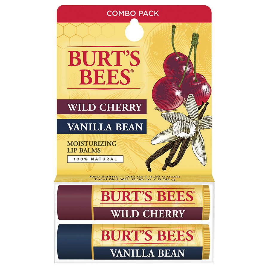 BURT'S BEES VANILLA BEAN & WILD CHERRY LIP BALM (COMBO PACK)