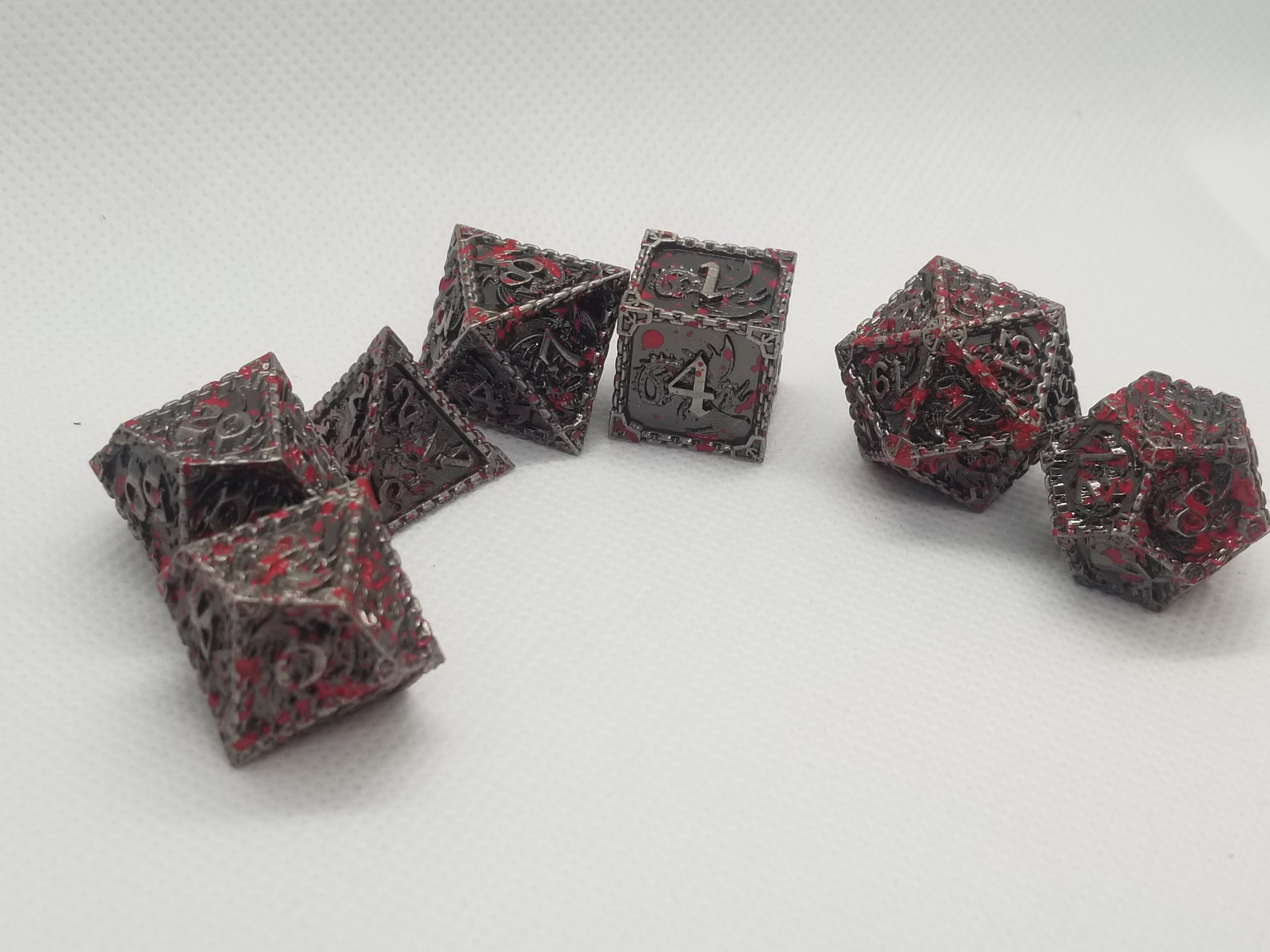 Silver w/Blood Splatter Dragon Strengthened Metal 7-Dice Set