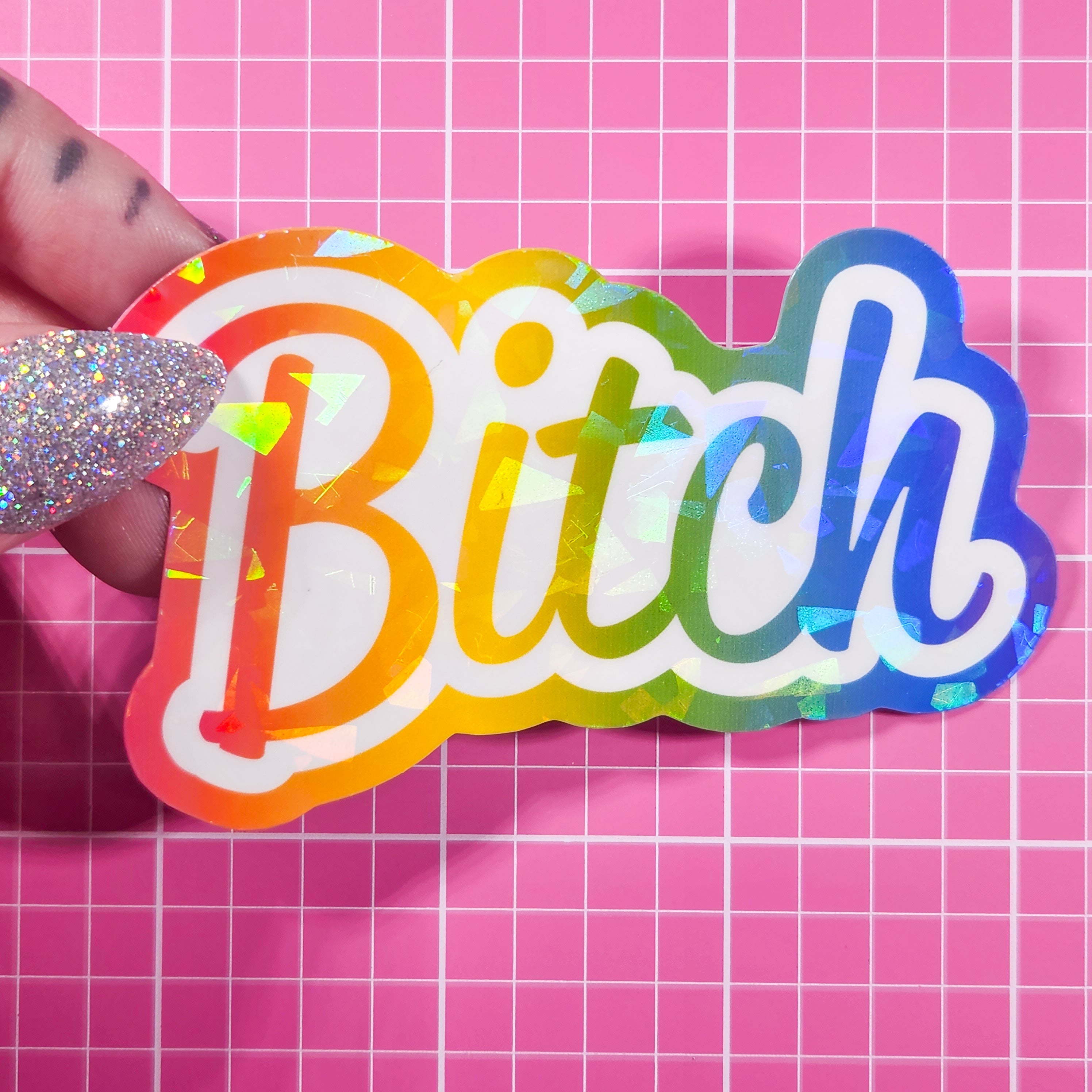 Bitch - Rainbow Holographic Sticker, 3x2 in.