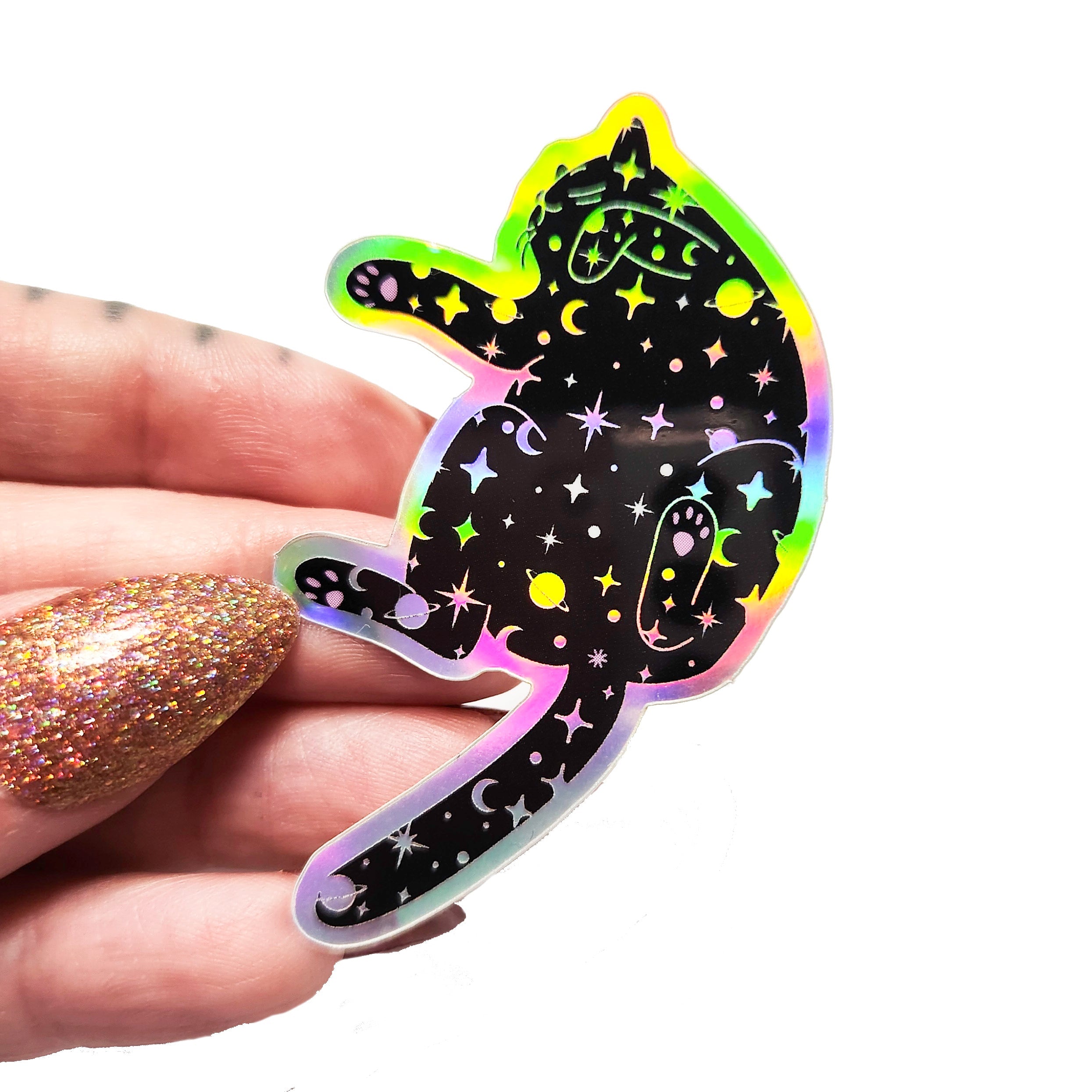 Holographic Outer Space Cat Sticker