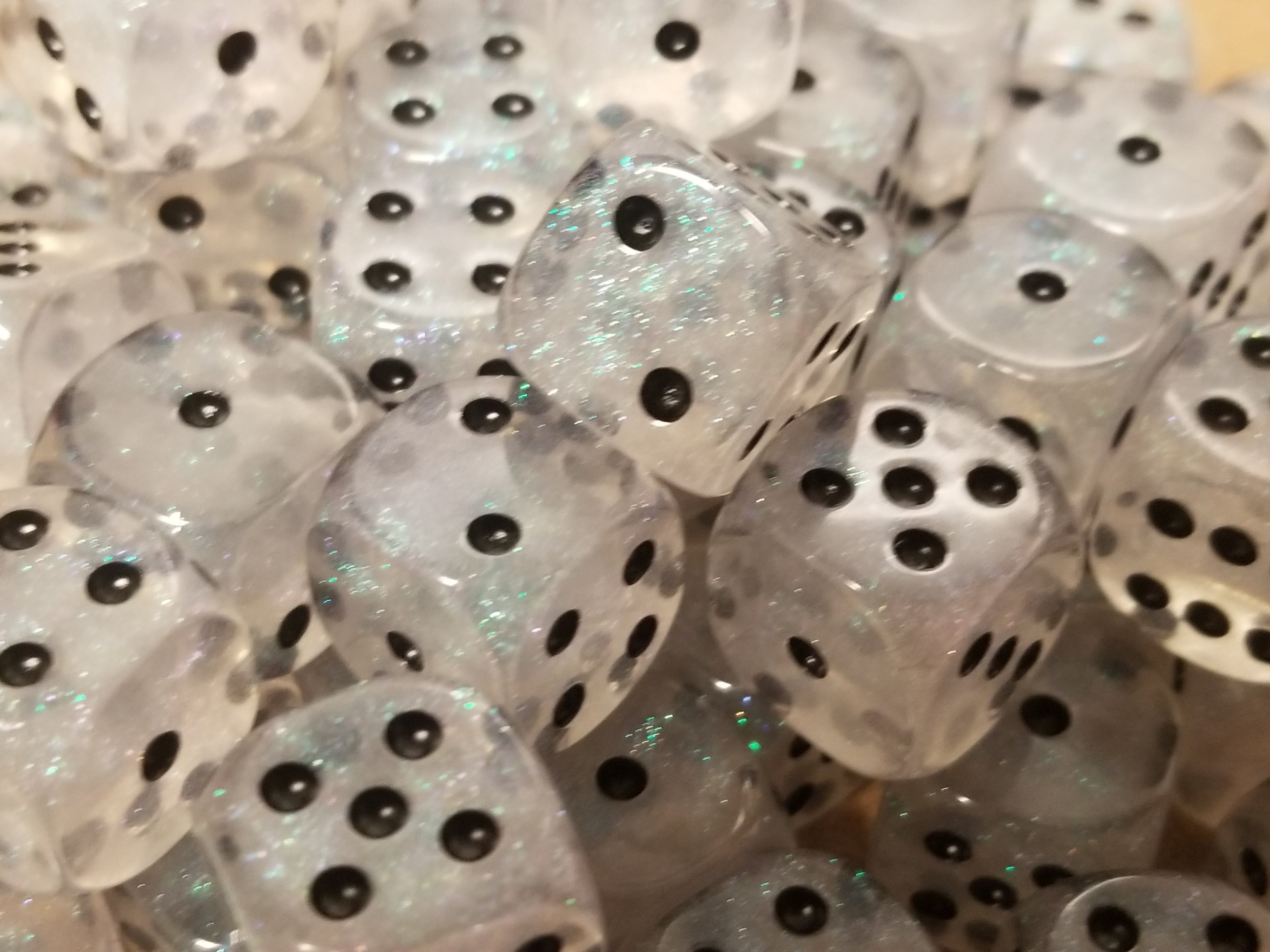 The Time Walker | Clear Glitter 16mm d6 Dice w/Black