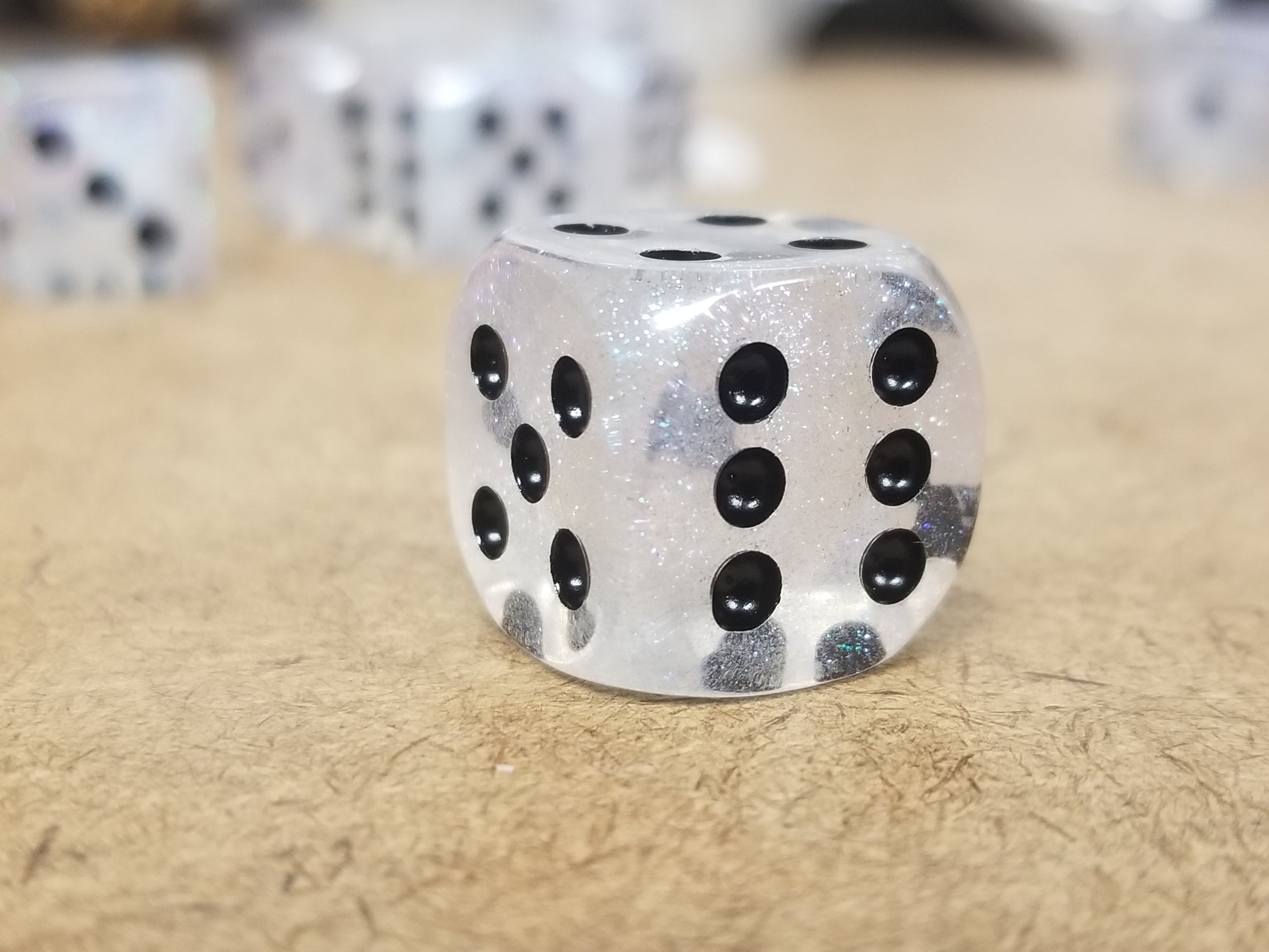 The Time Walker | Clear Glitter 16mm d6 Dice w/Black