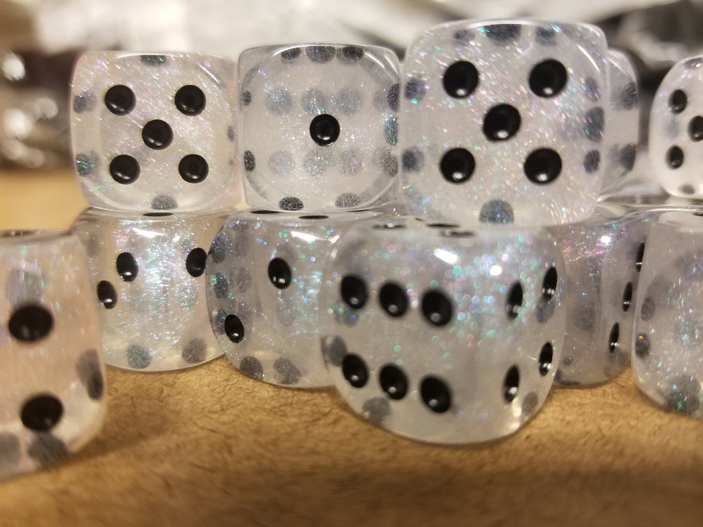 The Time Walker | Clear Glitter 16mm d6 Dice w/Black