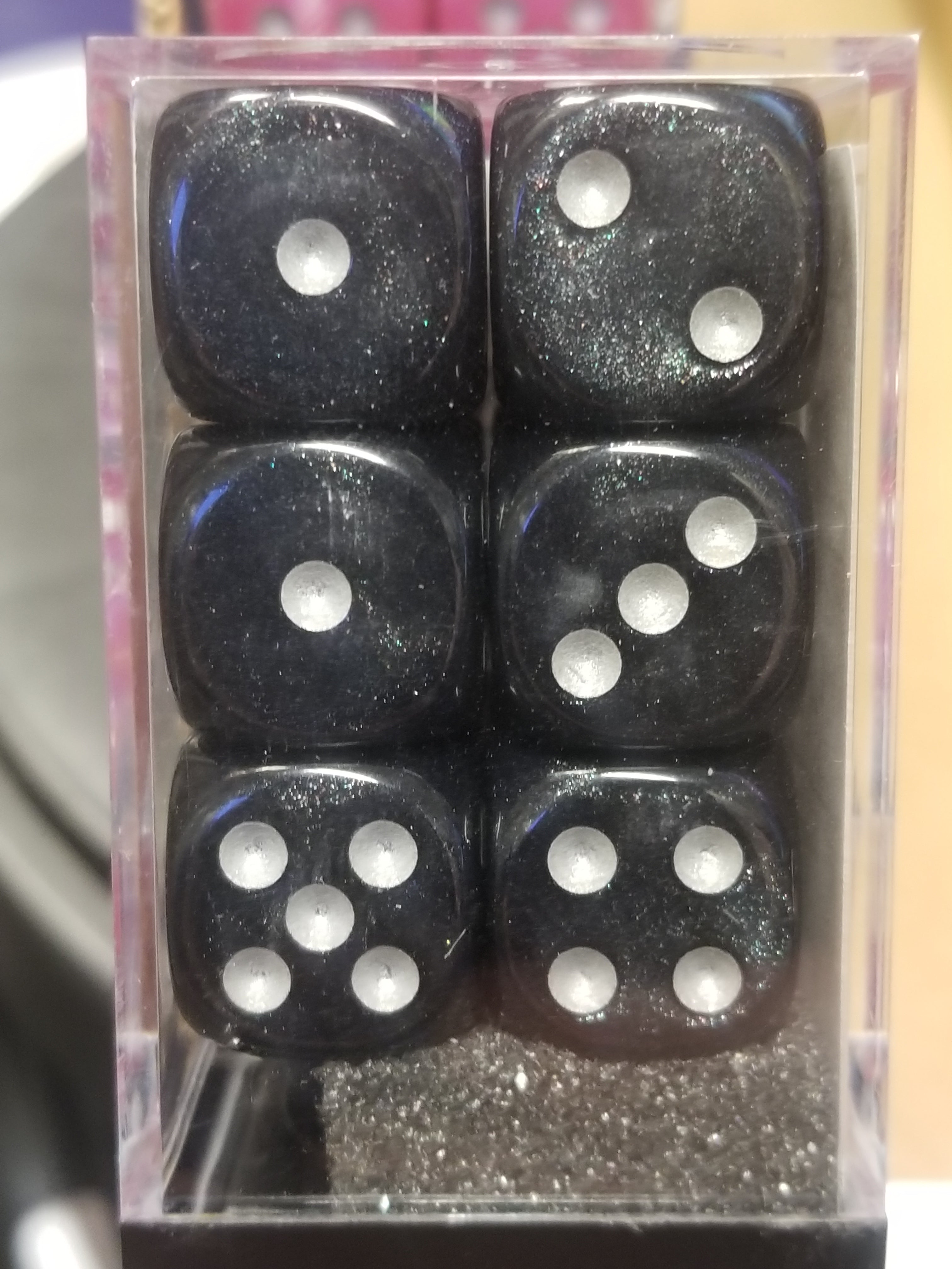 CHX 27628 16mm Block Borealis Smoke w/ Silver Pips Dice Set Chessex