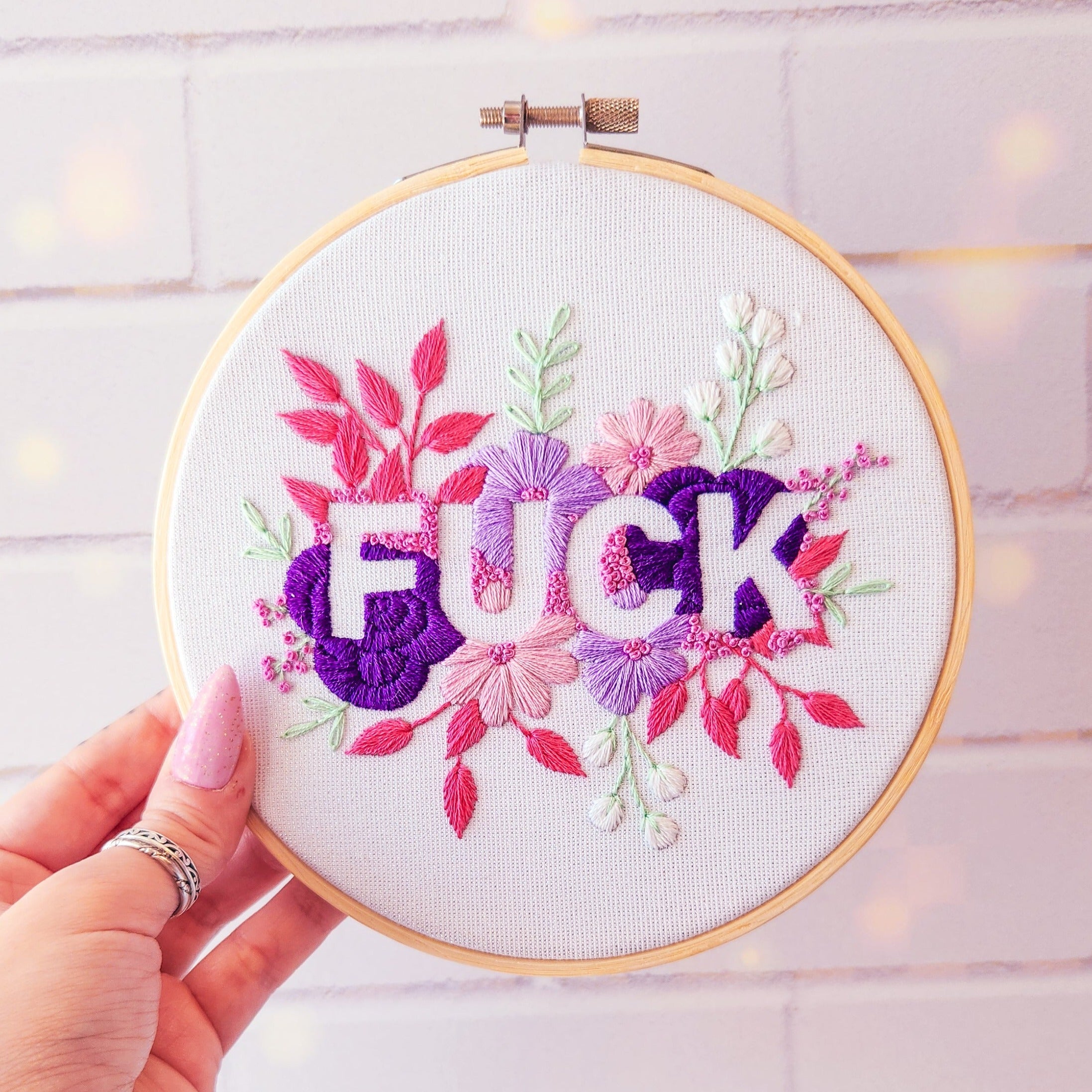 Pink Negative Space FUCK Embroidery Kit - Beginner Friendly