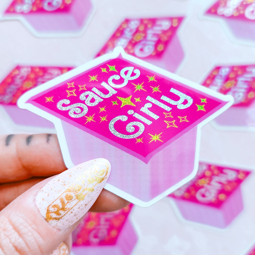 Sauce Girly Pink Holographic Sticker, 2.6 x 1.9 in.
