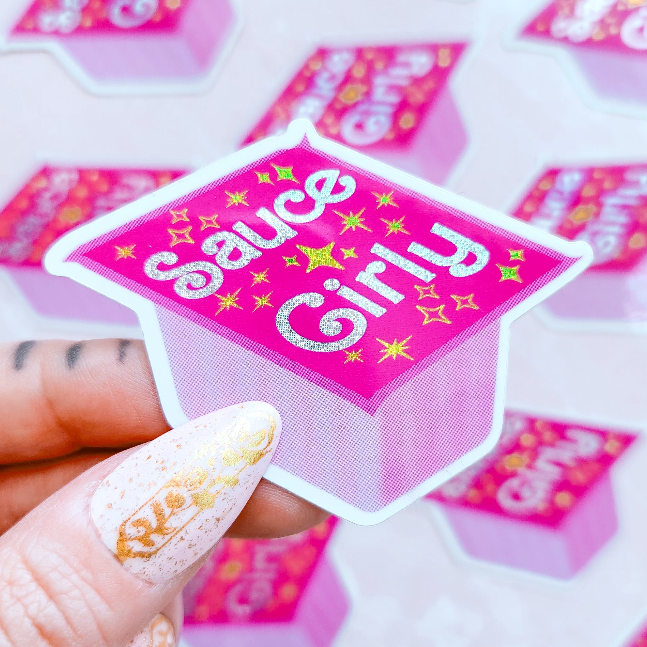 Sauce Girly Pink Holographic Sticker, 2.6 x 1.9 in.