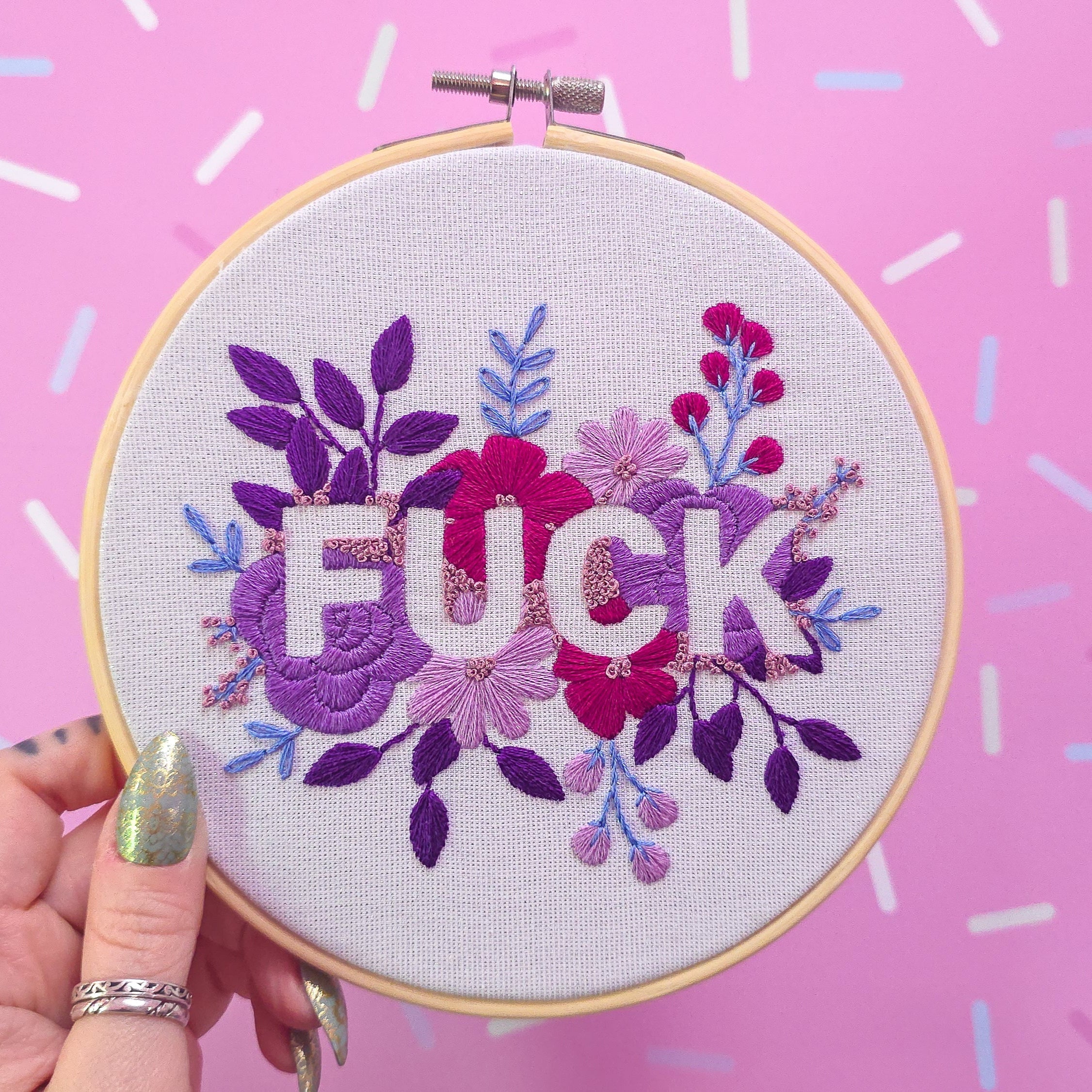 Purple Negative Space FUCK Embroidery Kit - Beginner Friendly