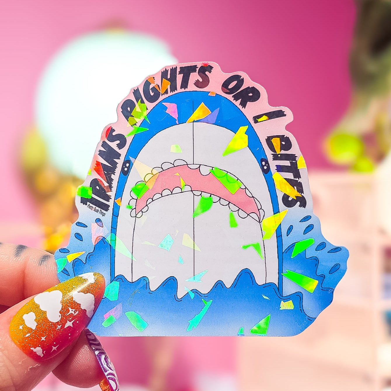 Trans Right or I Bites BLÅHAJ Shark Sticker, 2.75 x 2.6 in.