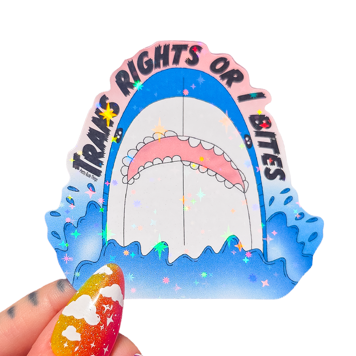 Trans Right or I Bites BLÅHAJ Shark Sticker, 2.75 x 2.6 in.