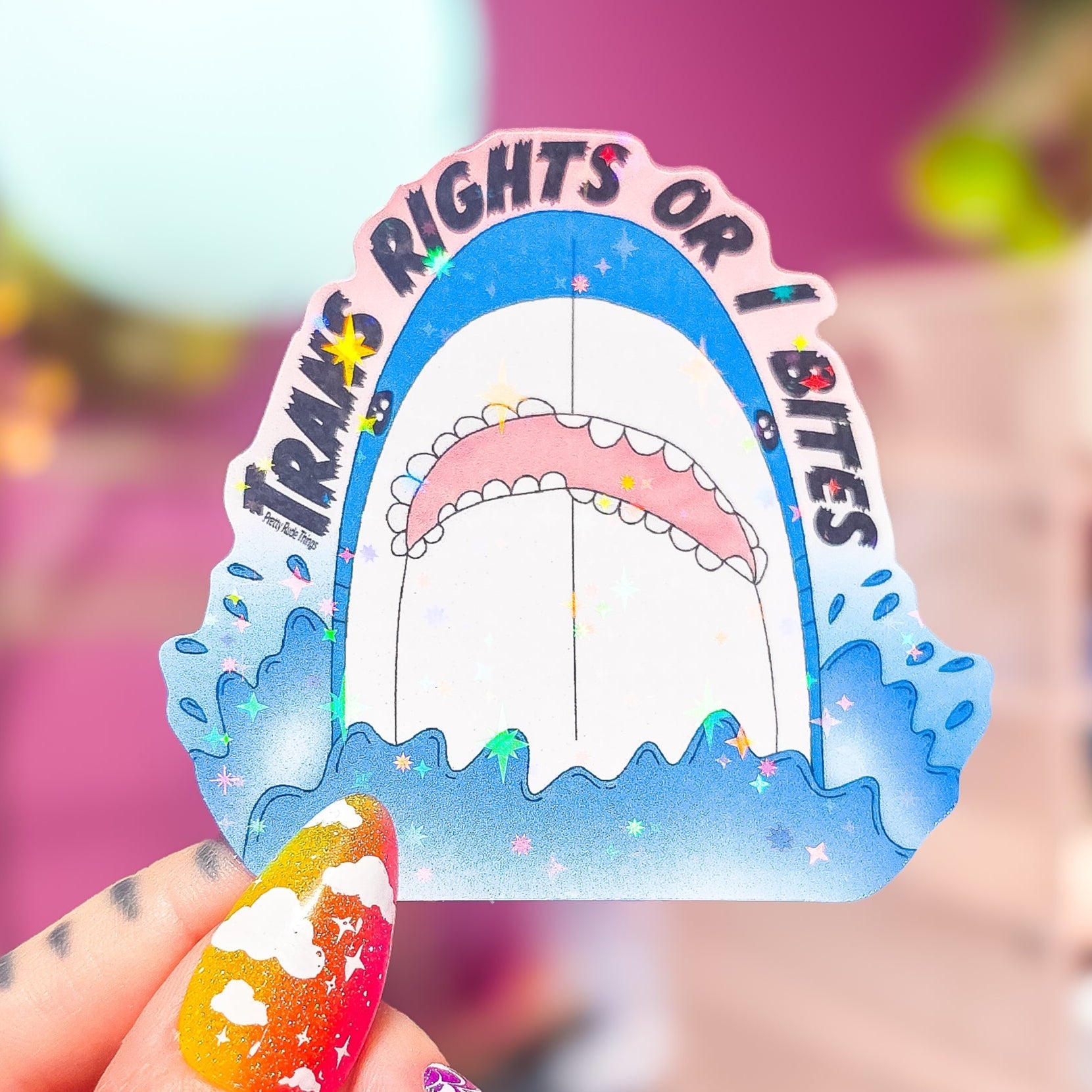 Trans Right or I Bites BLÅHAJ Shark Sticker, 2.75 x 2.6 in.