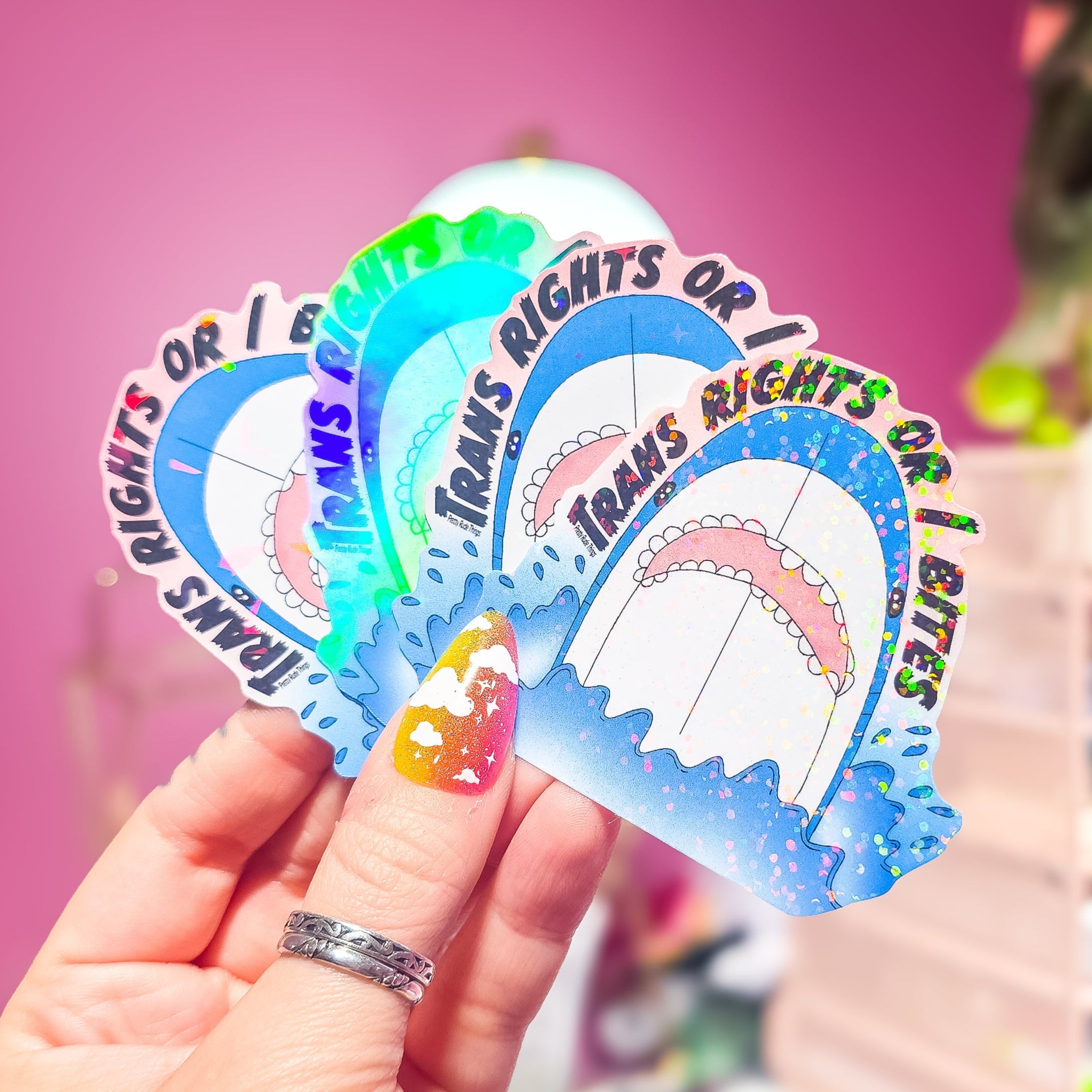 Trans Right or I Bites BLÅHAJ Shark Sticker, 2.75 x 2.6 in.