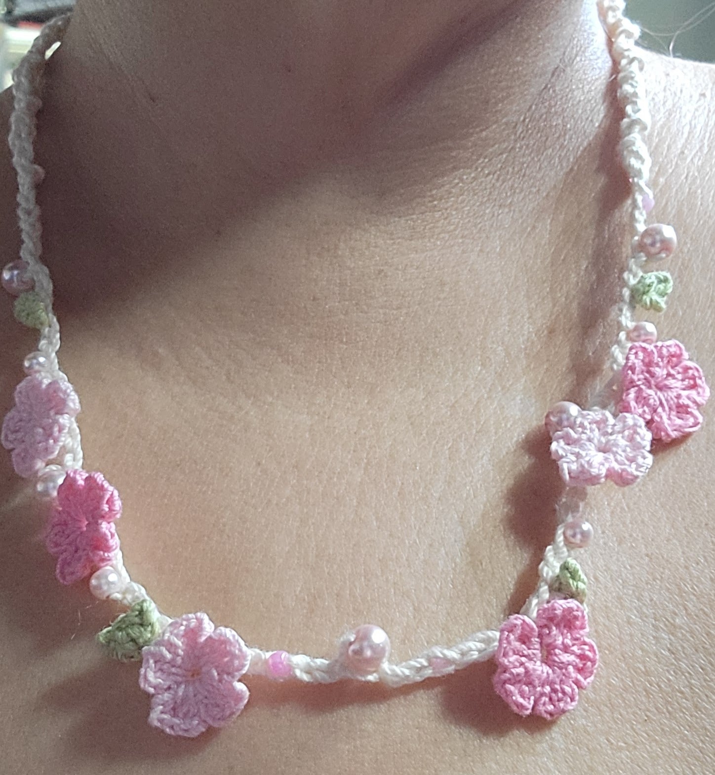 Cherry Blossoms - Crochet Bracelet/Necklace/Headband