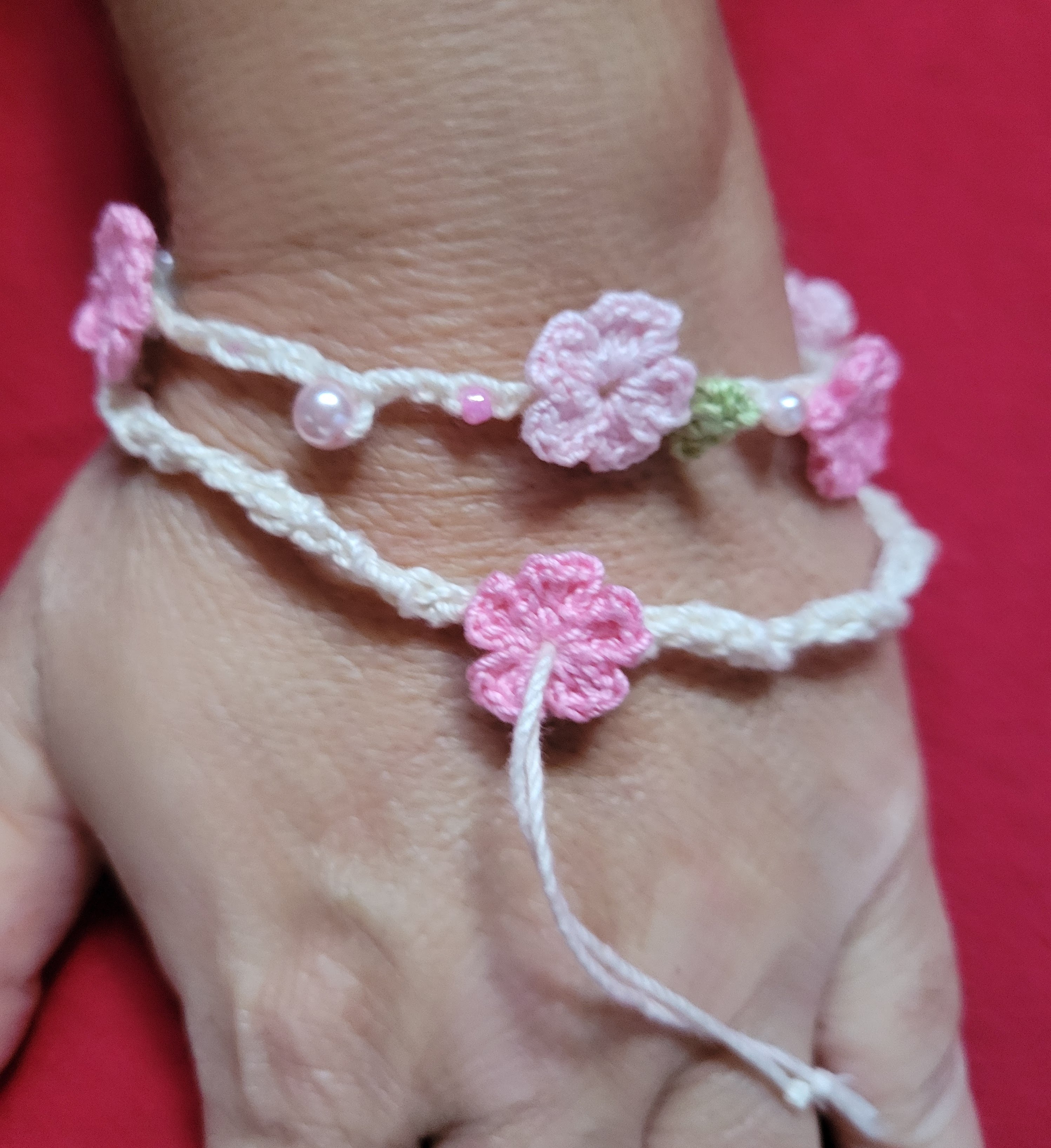 Cherry Blossoms - Crochet Bracelet/Necklace/Headband