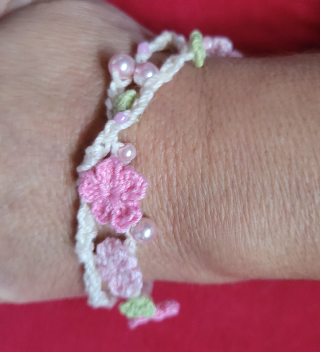 Cherry Blossoms - Crochet Bracelet/Necklace/Headband