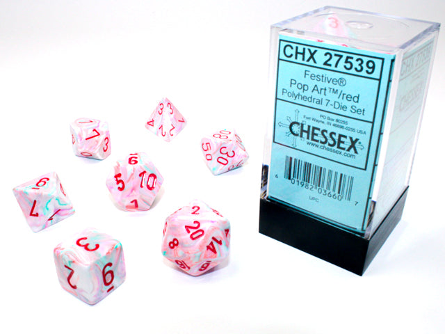 Festive Polyhedral Pop Art w/red Limited Edition (7-Dice Set / 16mm Block / 12mm Block)