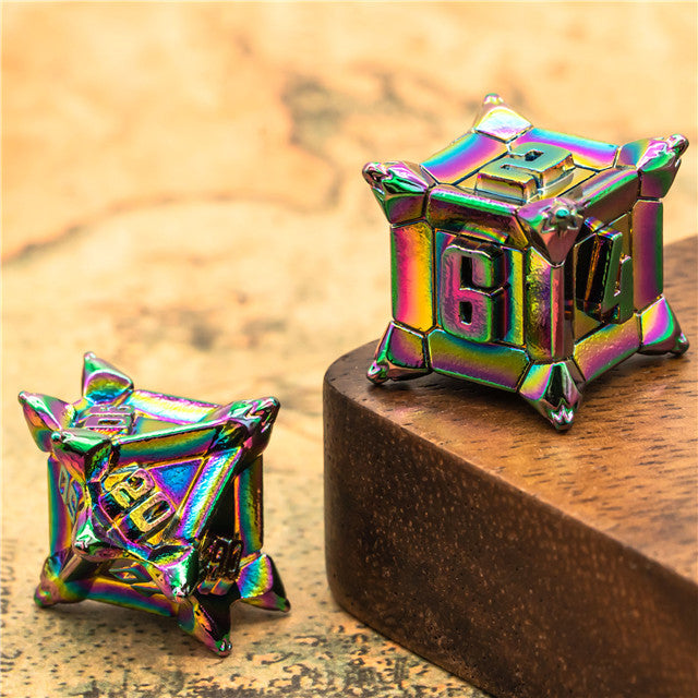 Rainbow Pinwheel Strengthened Metal 7-Dice Set | Metal DND Dice