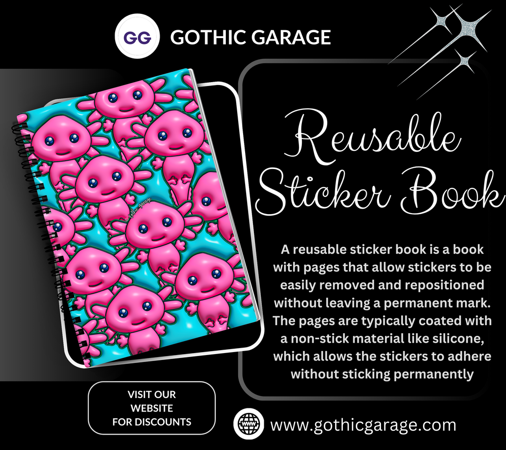 Pink Axolotl Reusable Sticker Book, Modern Designed Album, Kid and Adult Friendly For Organizing Stickers