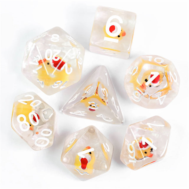 Yellow Duck Red Hat 7-Dice Set w/White Numbers Dnd Dice Set