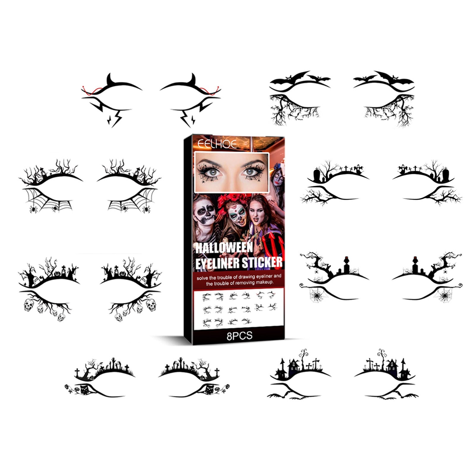 Eyeliner Patch, Scary Fashion Party Makeup Kit Bat Spider Decorative Eyeliner Eyeshadow Patch