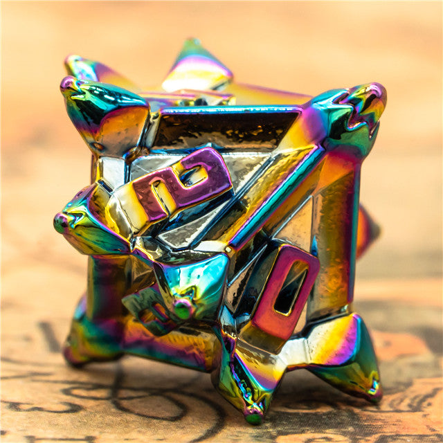 Rainbow Pinwheel Strengthened Metal 7-Dice Set | Metal DND Dice