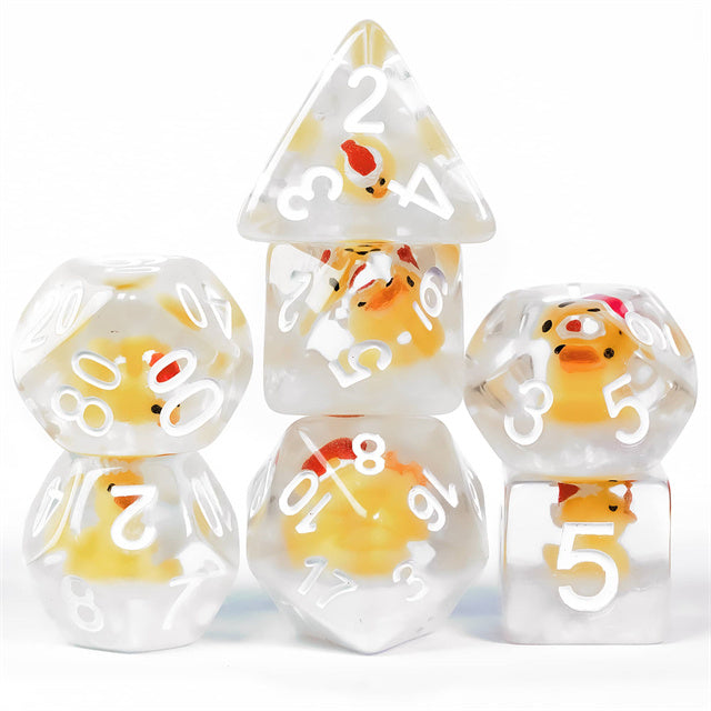 Yellow Duck Red Hat 7-Dice Set w/White Numbers Dnd Dice Set
