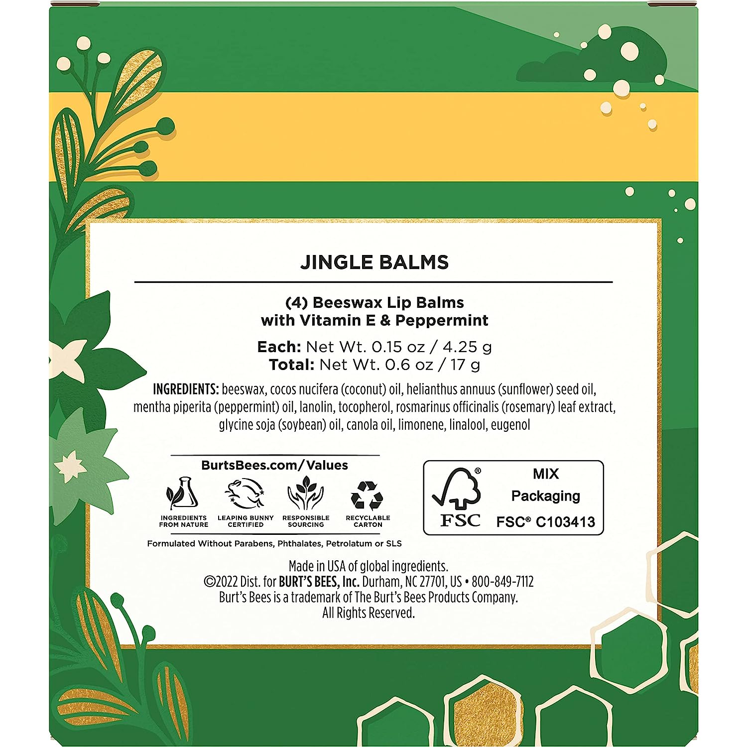 BURT'S BEES JINGLE BALMS 4 PACK (CLASSIC BEESWAX LIP BALM)
