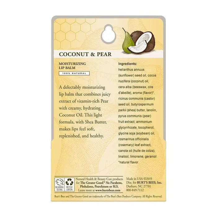 BURT'S BEES COCONUT & PEAR LIP BALM (2 PACK)