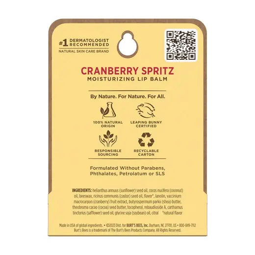 BURT'S BEES CRANBERRY SPRITZ LIP BALM (1 TUBE, 0.15 OZ)