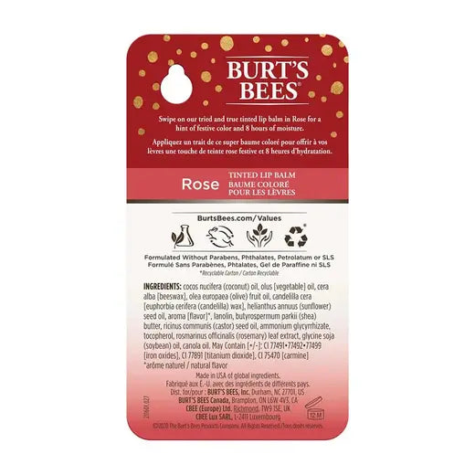 BURT'S BEES ROSE TINTED LIP BALM (1 TUBE, 0.15 OZ)