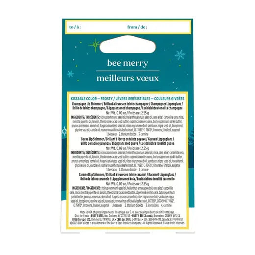 BURT'S BEES HOLIDAY KISSABLE COLOR FROSTY COLLECTION GIFT SET (3 LIP SHIMMERS)