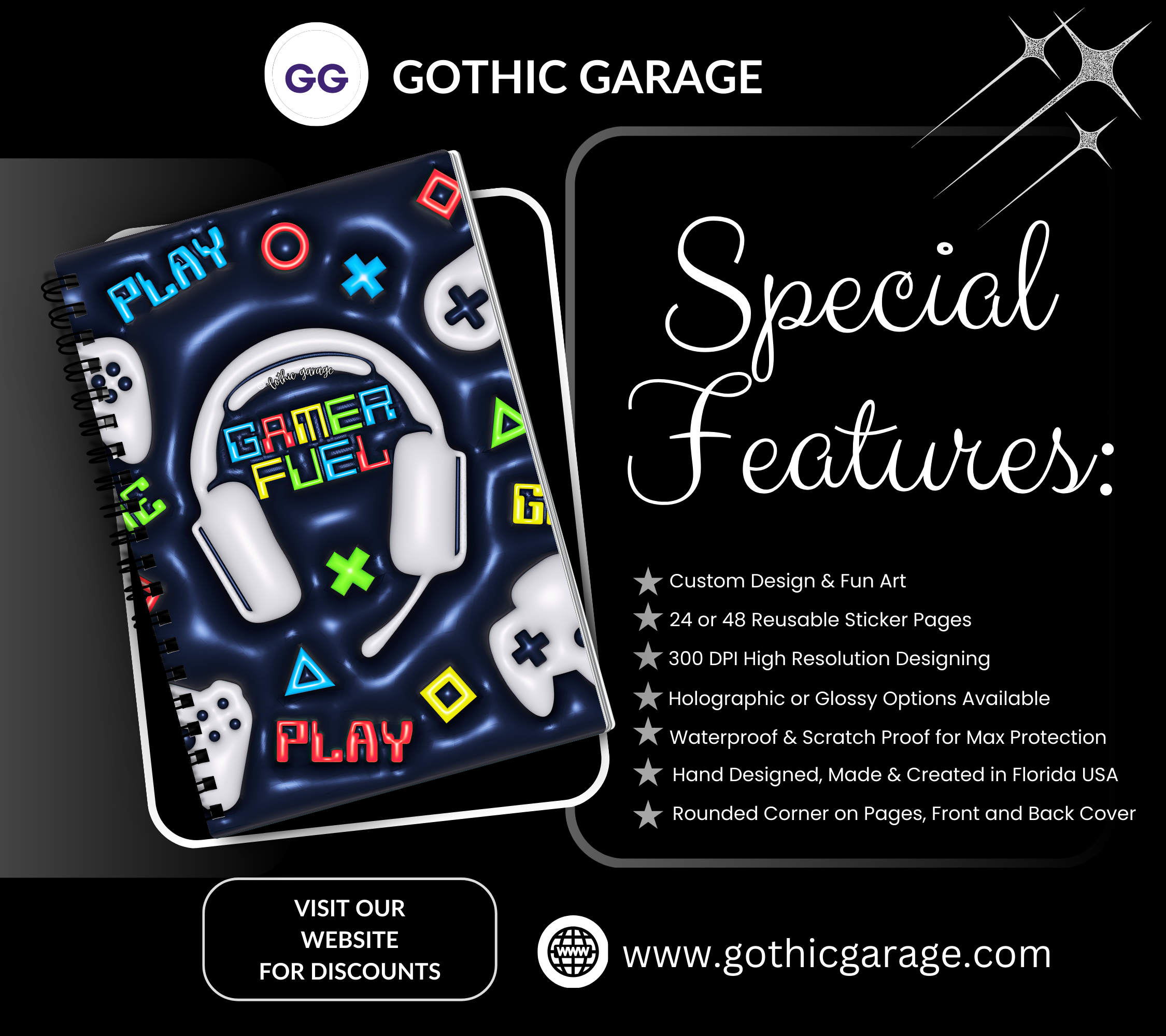 Video Gamer Reusable Sticker Book, Kid & Adult Friendly, Perfect Gift for Gamers and Stickers Collectors