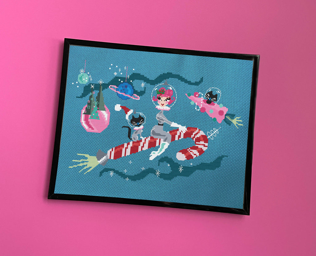 Candy Cane Rocket Girl by Fluff Counted Cross Stitch Kit