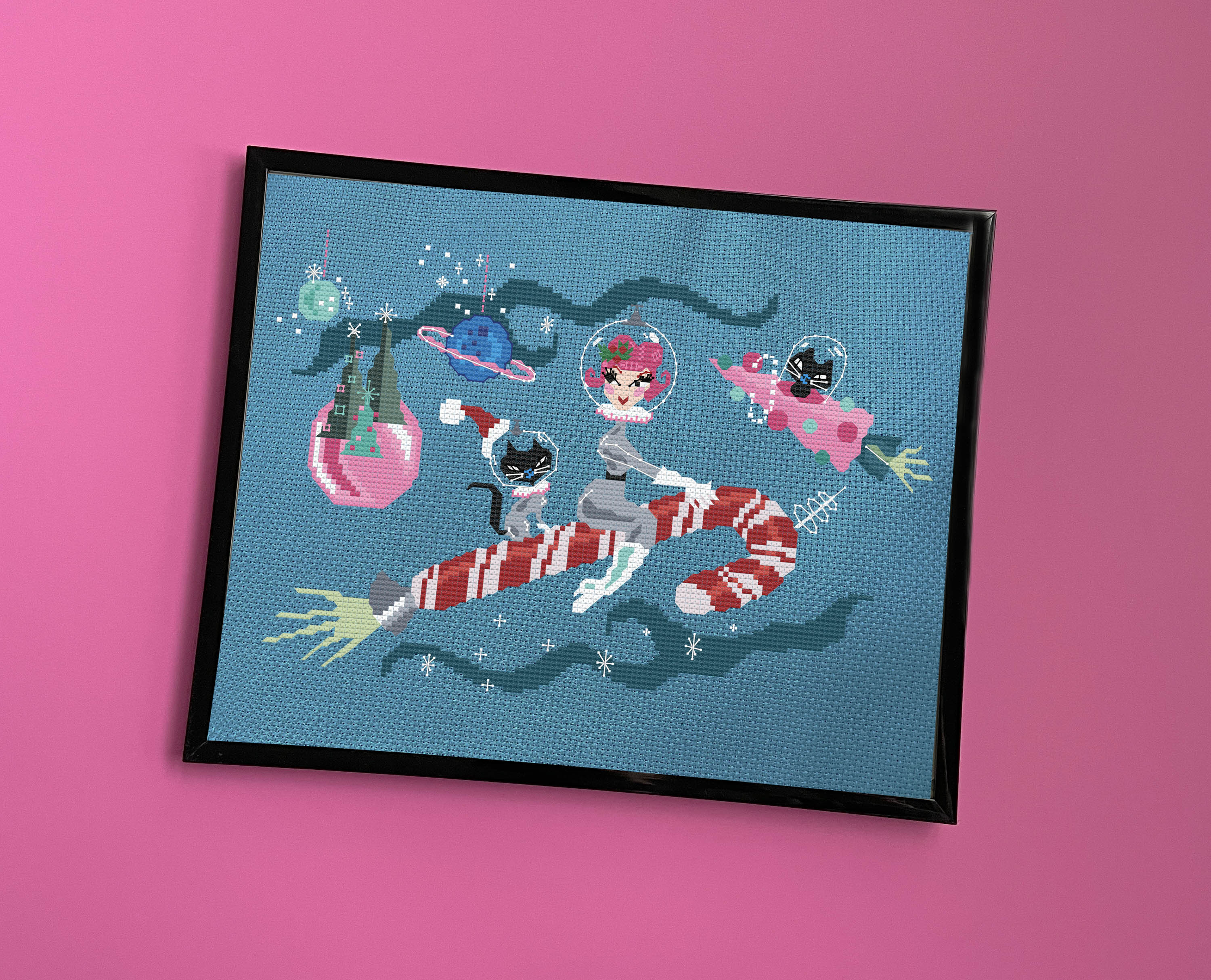 Candy Cane Rocket Girl by Fluff Counted Cross Stitch Kit