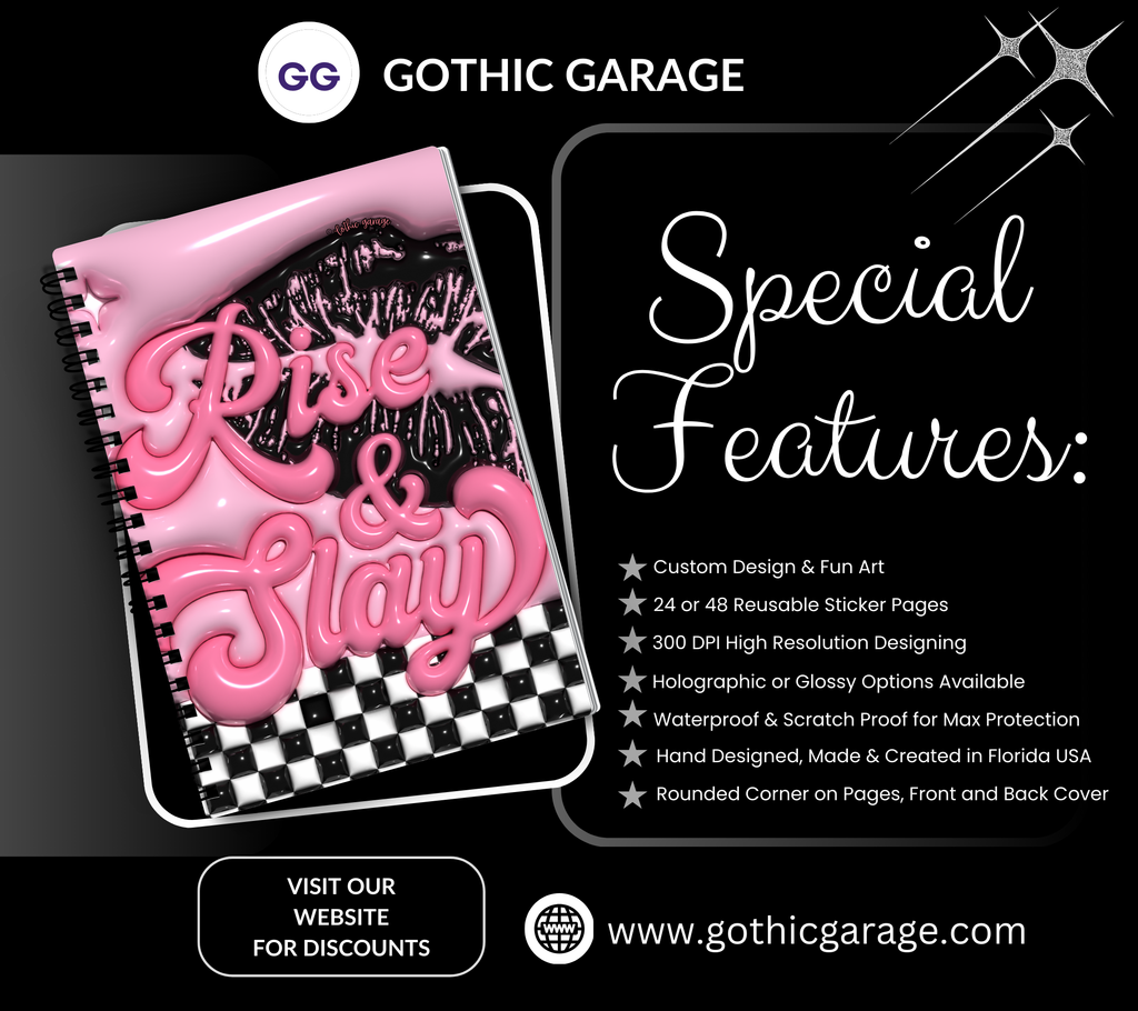 Retro Rise & Slay Lips Reusable Sticker Book, Boujie Vibe Sticker Album, Perfect Gift to Personalize for Sticker Collectors