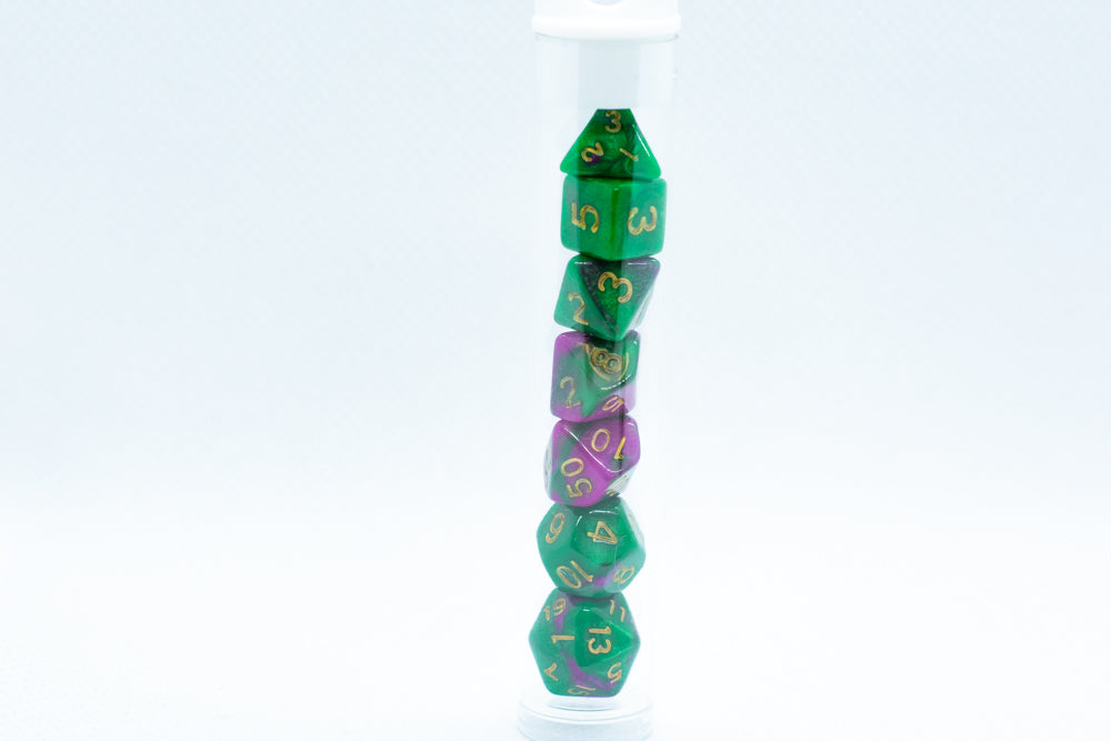 Wizard Jungle Mini Two Tone Polyhedral RPG Dice Set Small D4-D20 in Tube