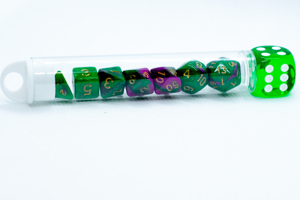 Wizard Jungle Mini Two Tone Polyhedral RPG Dice Set Small D4-D20 in Tube