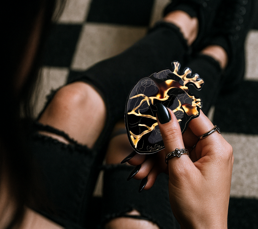 Gold Vein Anatomical Heart Sticker – X-Ray Style Gothic Waterproof Vinyl Decal for Laptops, Water Bottles & Journals