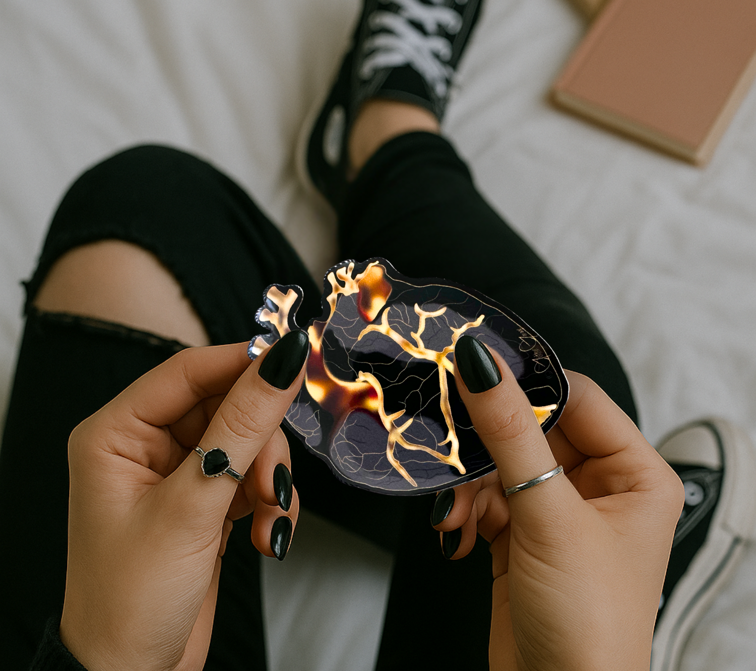 Gold Vein Anatomical Heart Sticker – X-Ray Style Gothic Waterproof Vinyl Decal for Laptops, Water Bottles & Journals