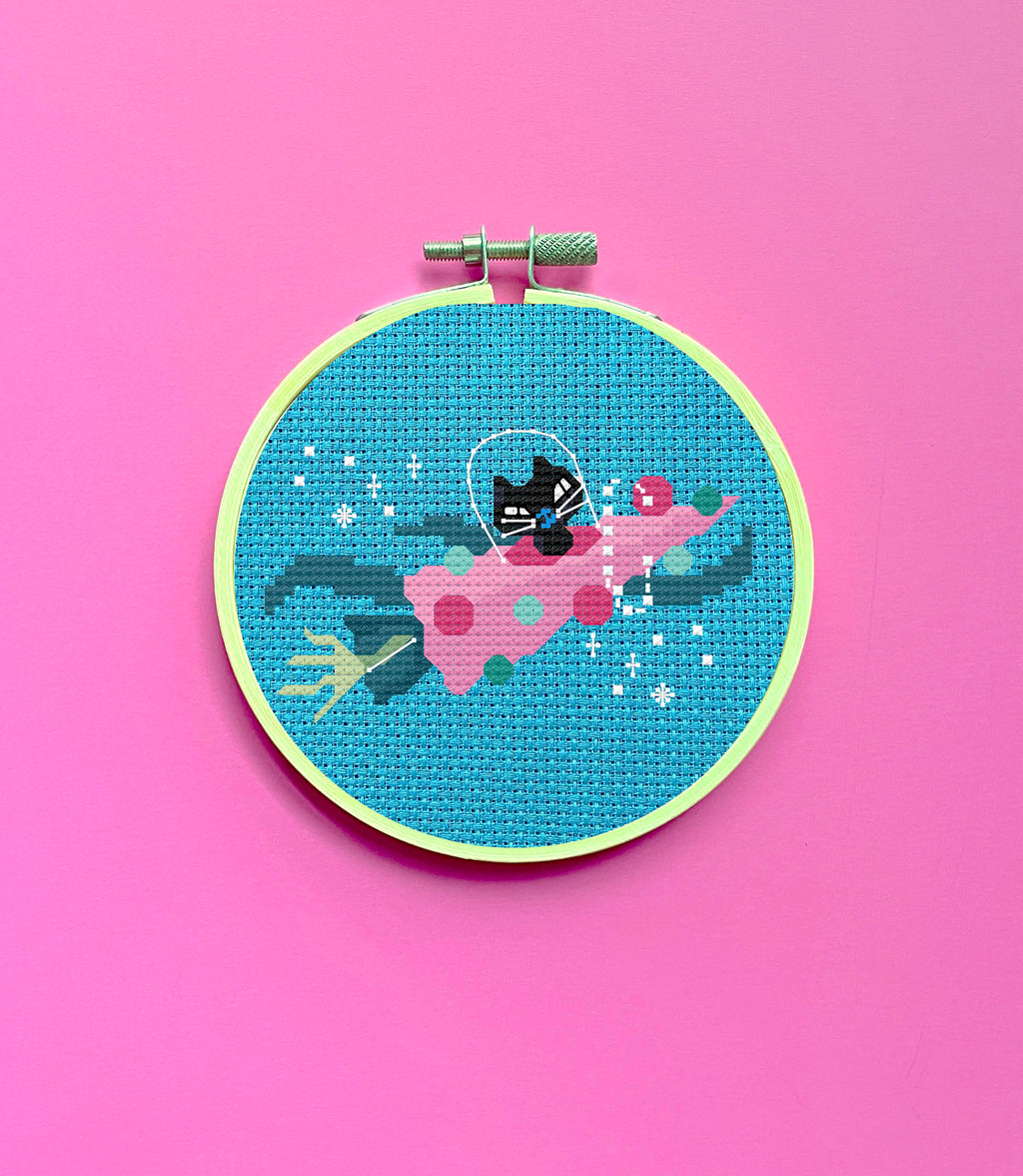 Rocket Kitty by Fluff Counted Cross Stitch Kit