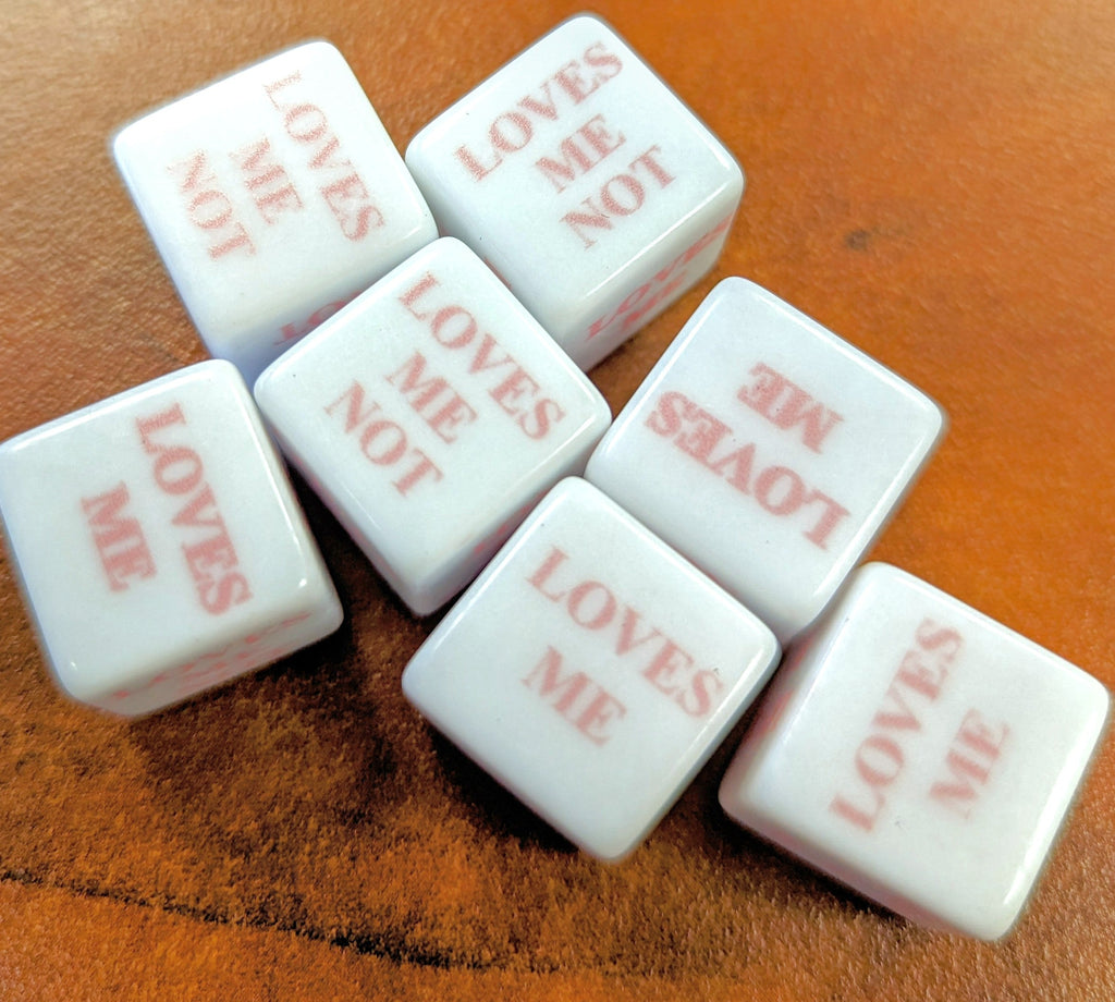 16mm "Loves Me, Loves Me Not" White Dice with Pink Print