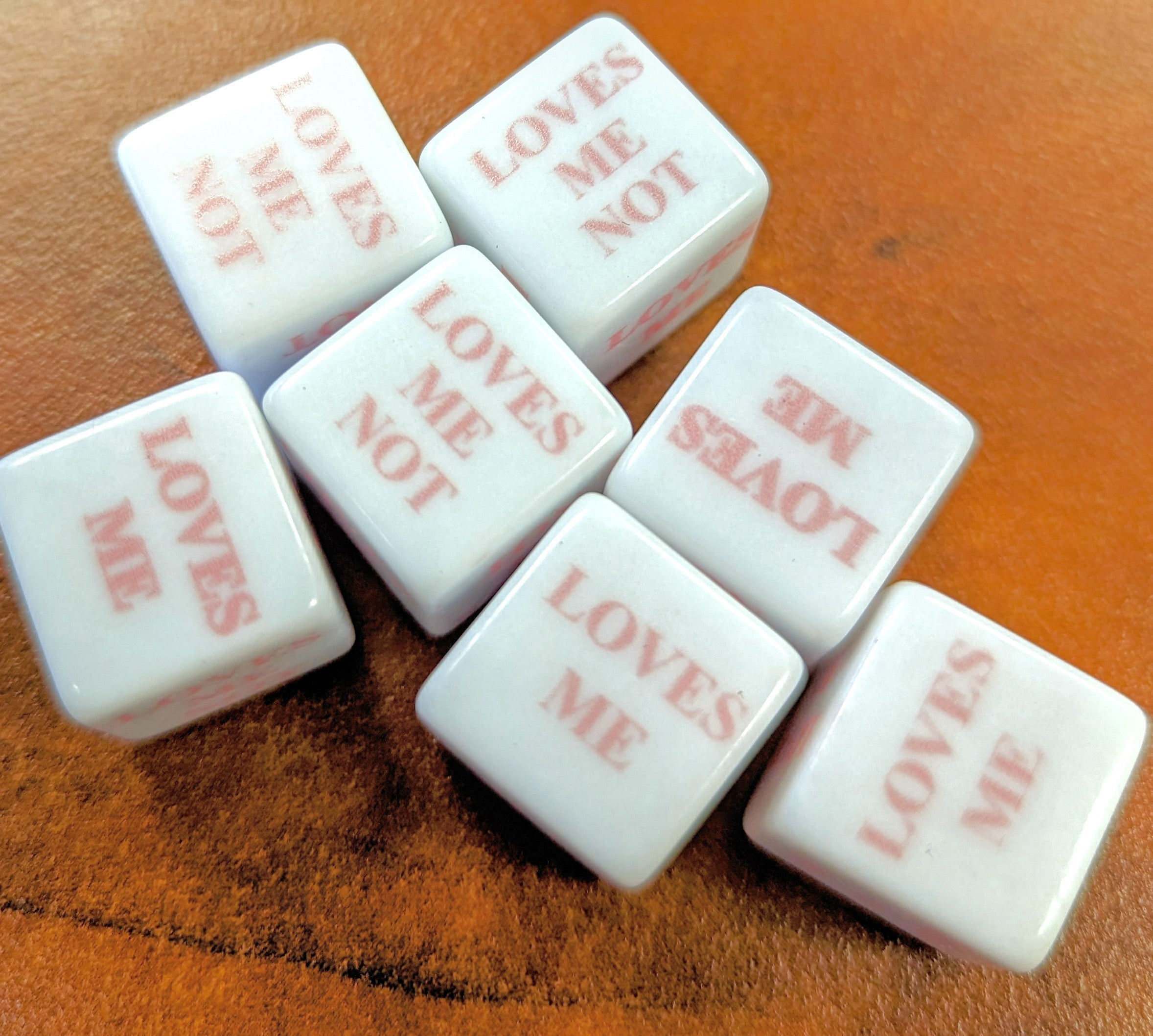 16mm "Loves Me, Loves Me Not" White Dice with Pink Print