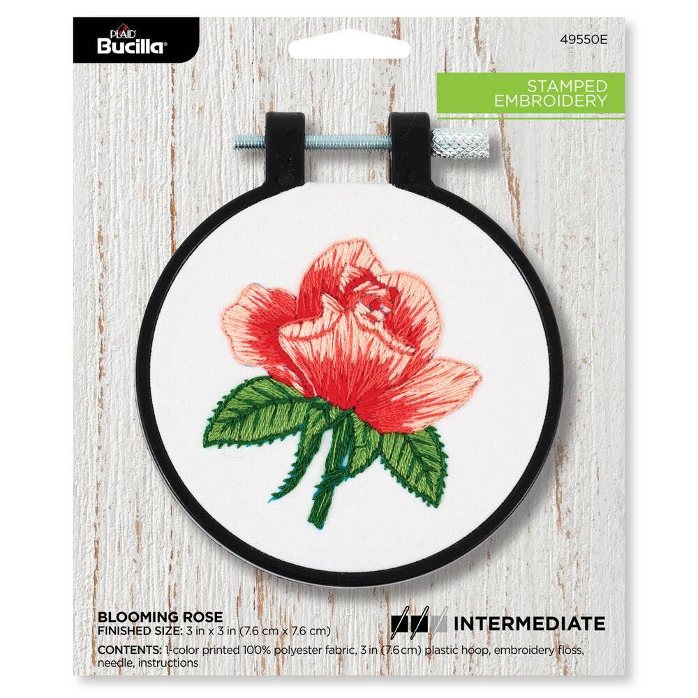 Stamped Embroidery Kit 3in Blooming Rose
